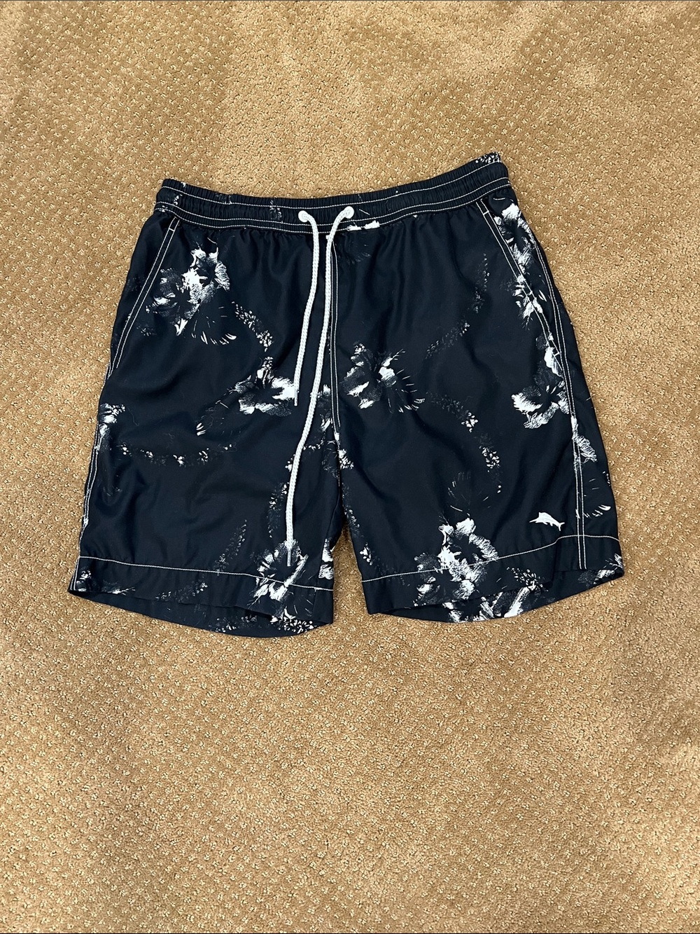 Tommy Bahama Black Swim Trunks with White Floral Print